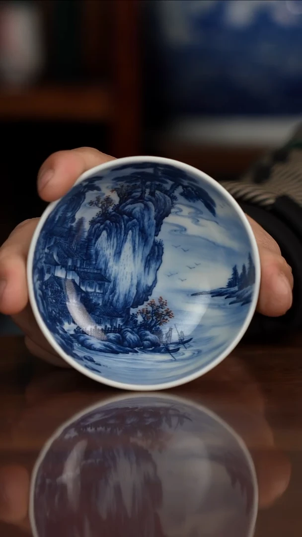 景琳藏青花北派山水松崖幽居