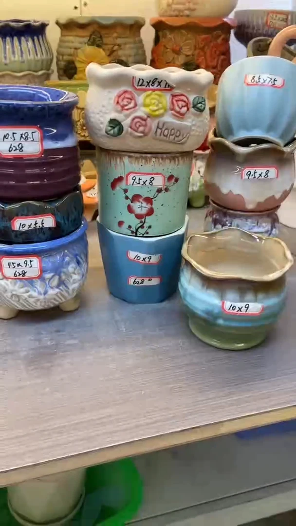 @@陶瓷多肉花盆628磨砂复古10件套