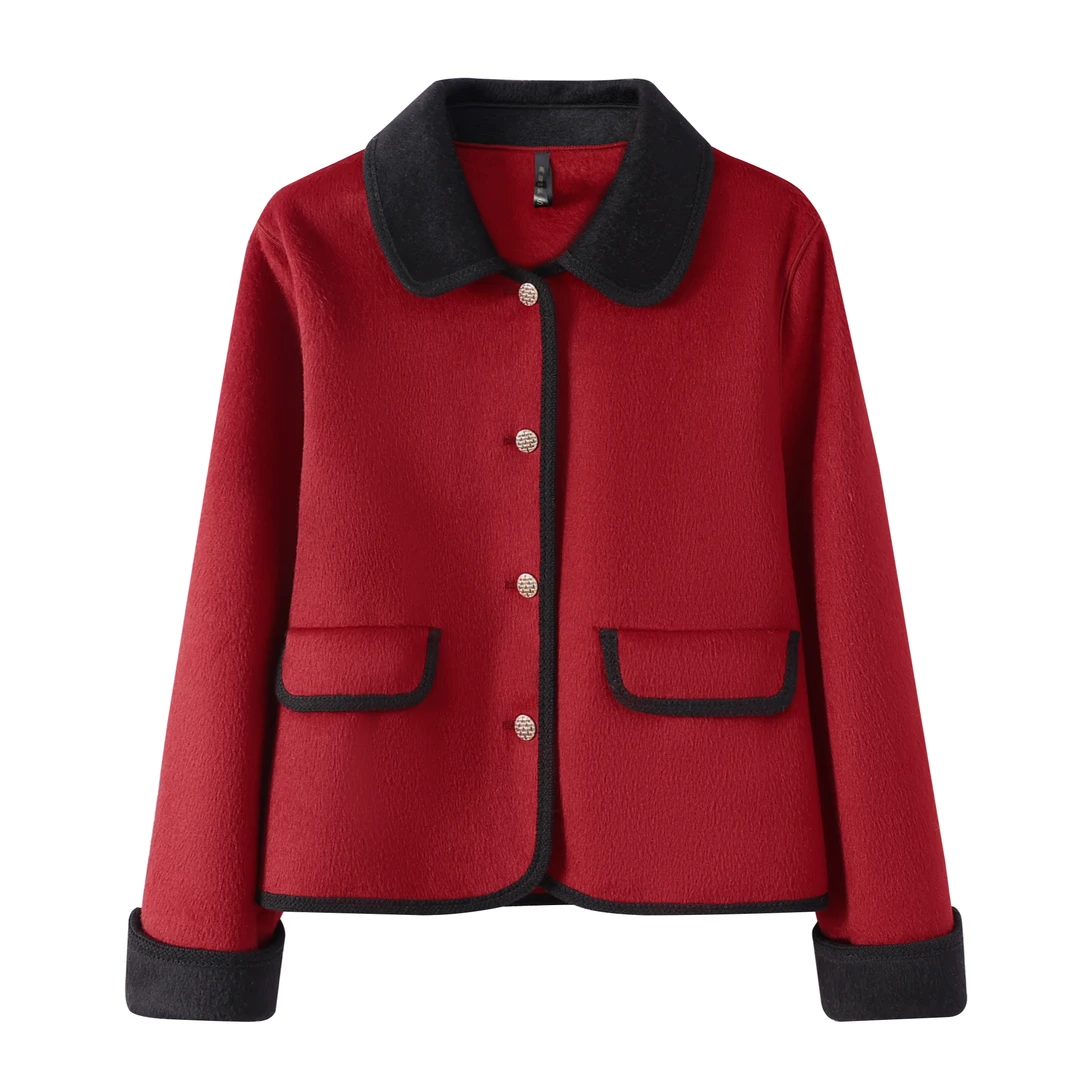 伊之梦王2025新款小香风外套女时尚经典显瘦纯色时尚毛呢外套7972