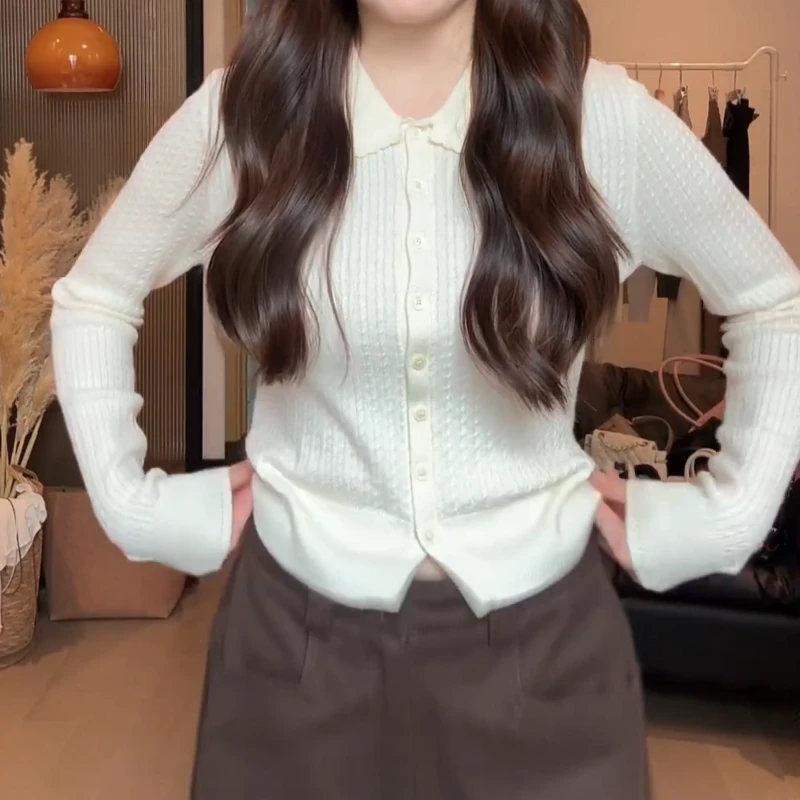【白桃气泡】2025新款时尚百搭翻领编织柔软舒适针织上衣LK2506651