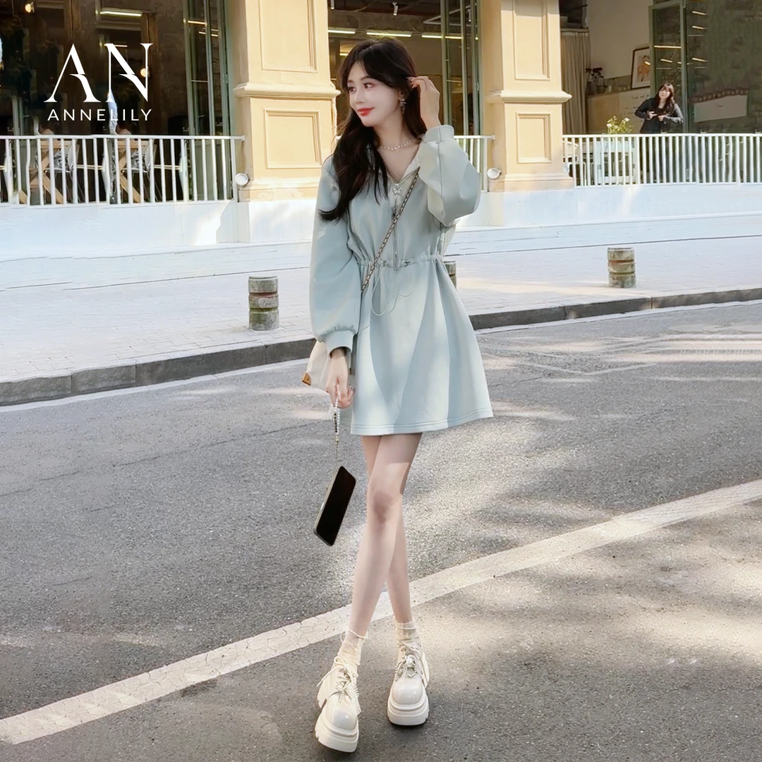 ANNELILY【思言】设计师气质高定时尚轻奢卫衣裙AQ2502107