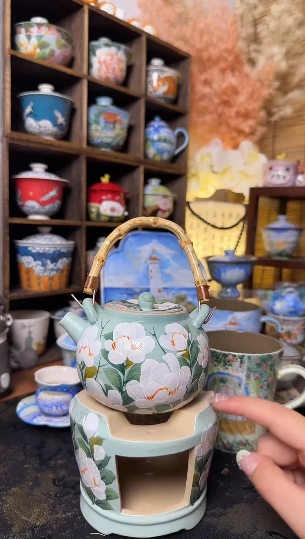 石一手绘花茶壶炉