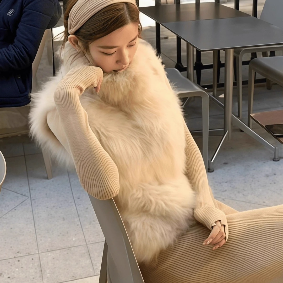 立领韩版马夹时尚厚款女款毛绒马甲女士百搭秋冬季保暖纯色洋气