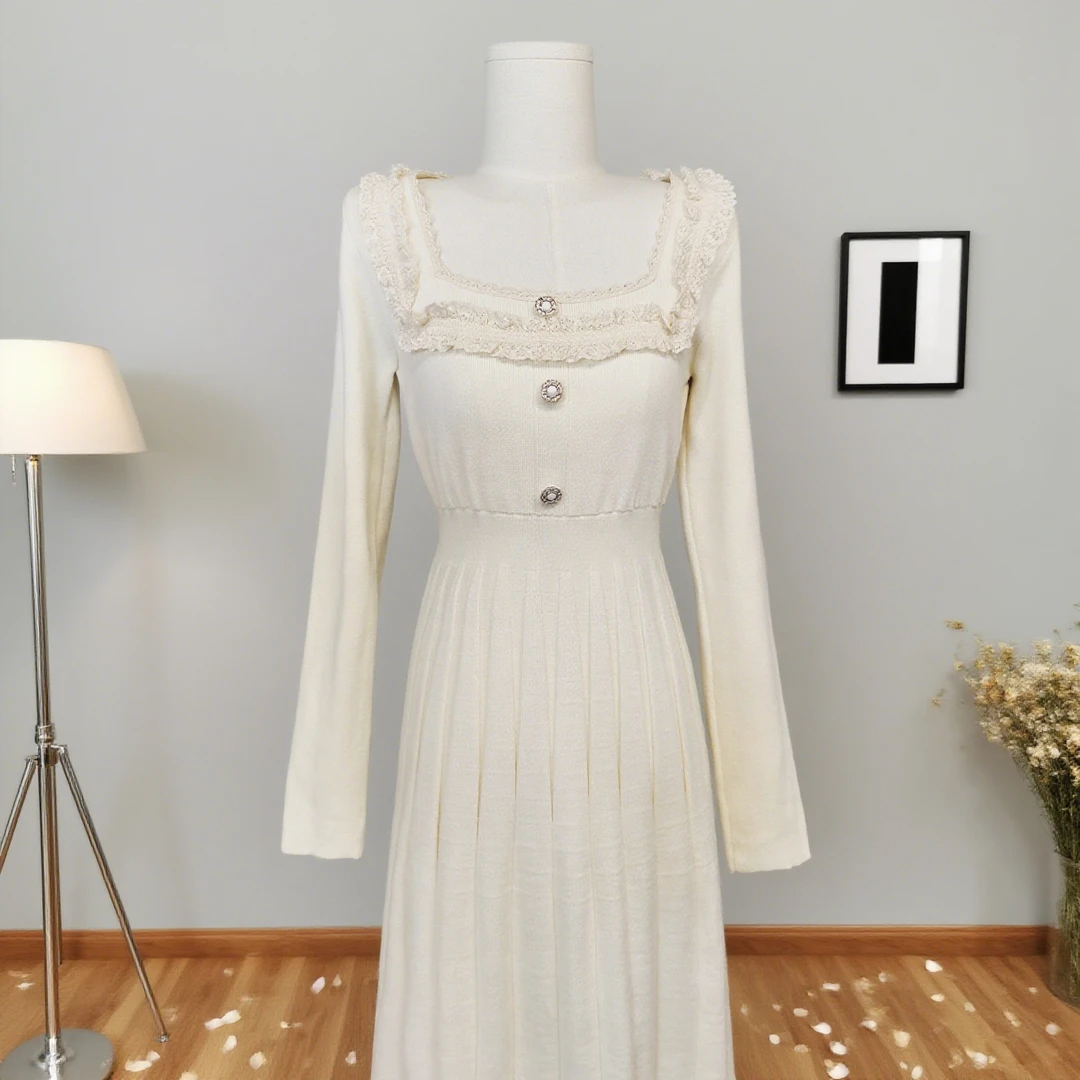 千语栀【关雎】秋季配大衣针织连衣裙内搭长袖收腰针织裙显瘦打底裙