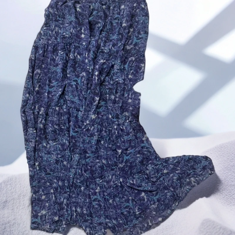 绒贝斯16223薄款大摆裙碎花显瘦中国风半身裙气质百搭