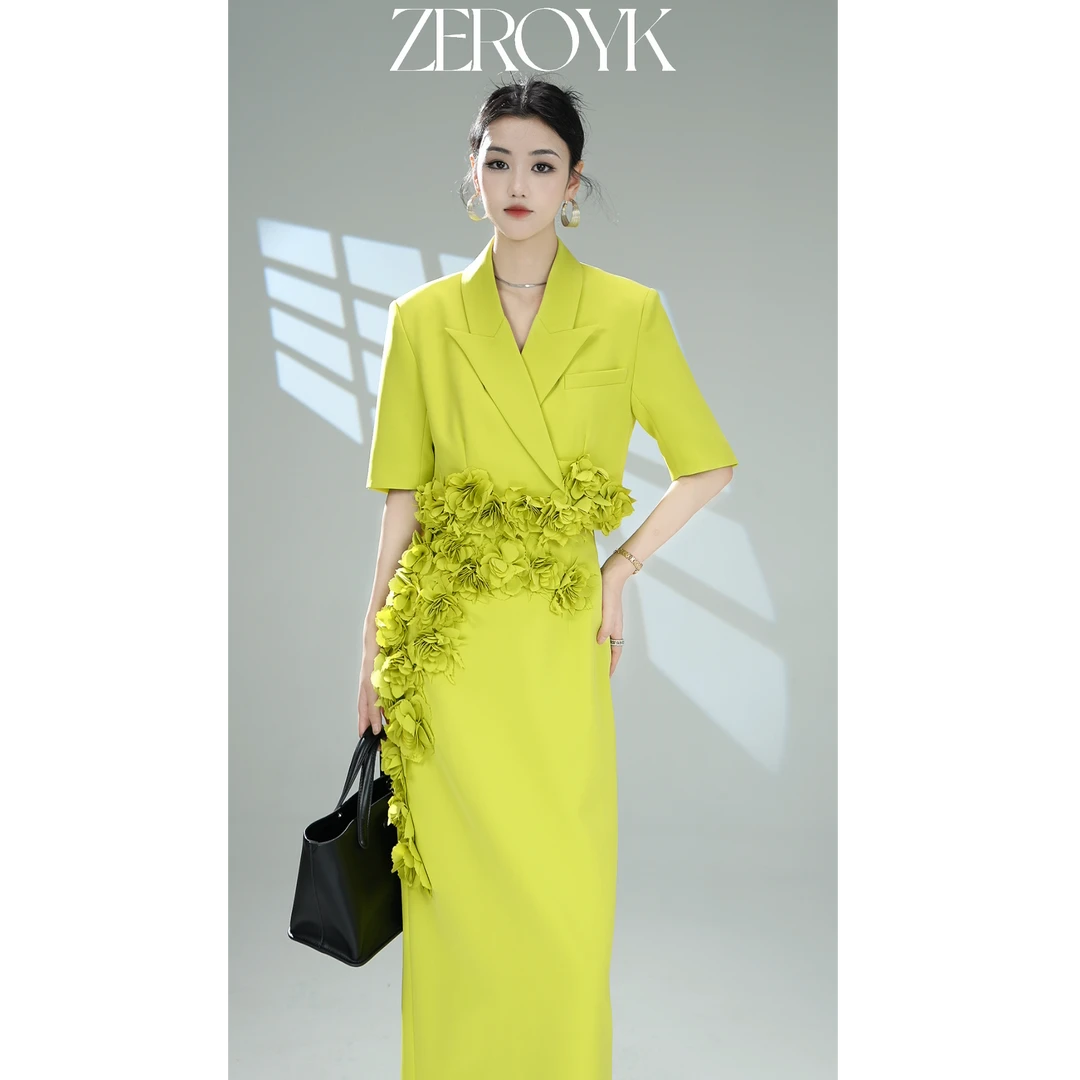 ZEROYK翎蔻 南油原创夏季立体剪花套装半袖上衣包臀半裙两件套