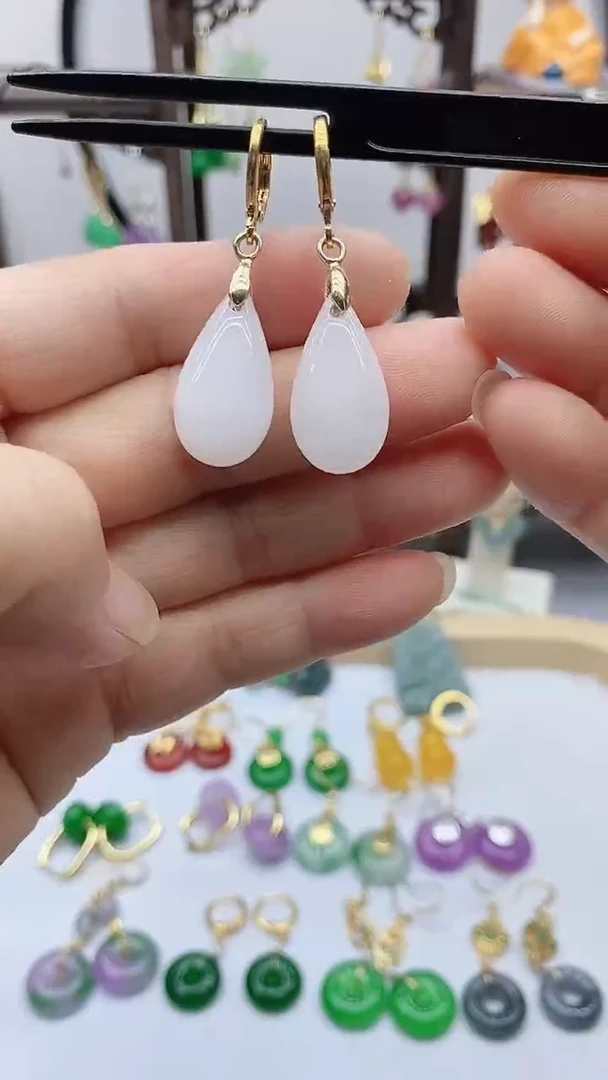 和田玉14K金镶嵌耳饰63