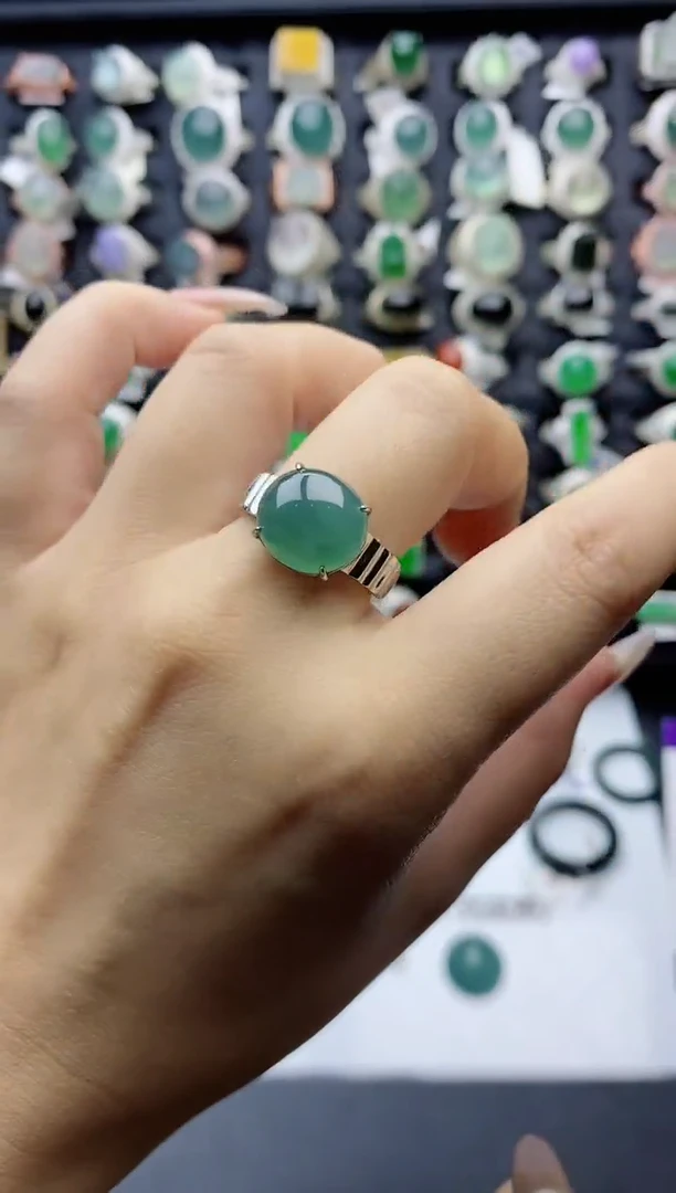 【闪购商品】翡翠戒指银S925镶嵌天然翡翠男戒