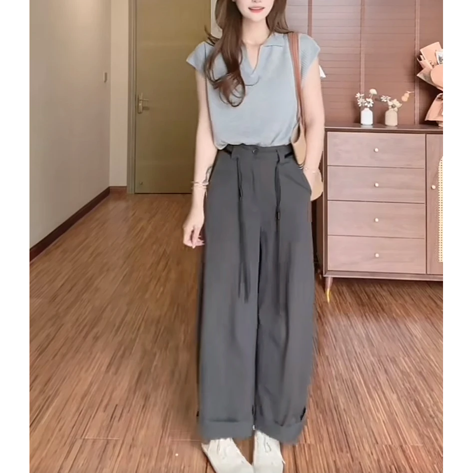 夏季薄款休闲长裤女2025年爆款小个子高腰显瘦宽松阔腿裤