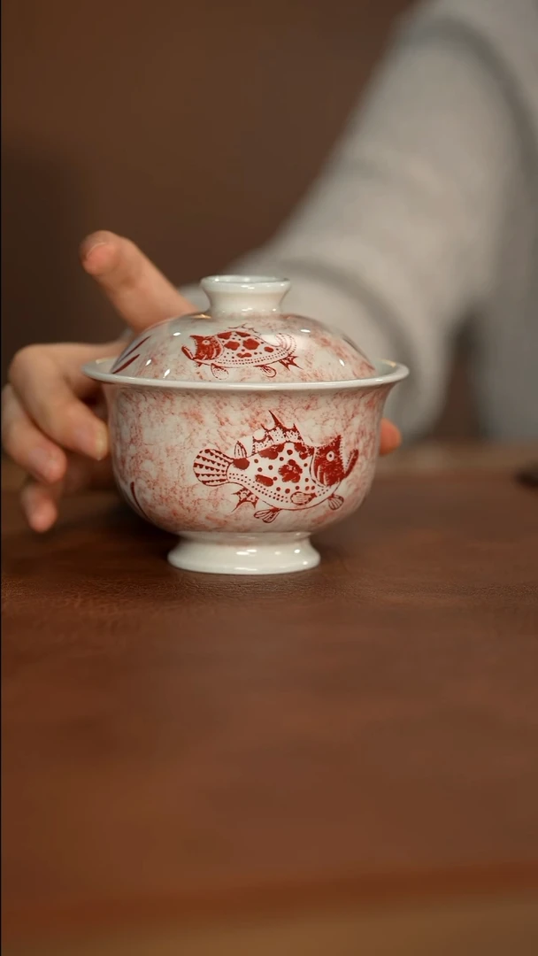 瓷片景德镇斌芬陶瓷/*鱼藻盖碗
