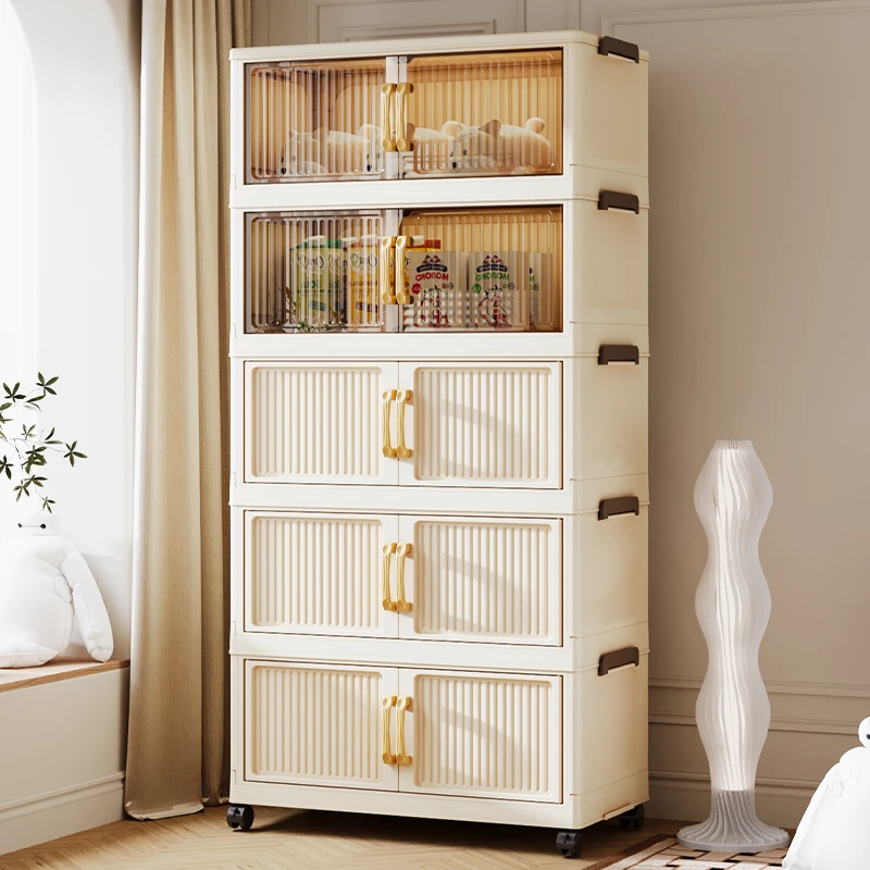 (78CM宽）免安装带轮超大面宽可折叠收纳柜子落地多层加厚储物柜JL