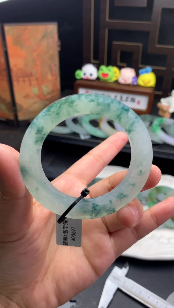 未镶嵌手镯定制定制翡翠冰冰胶胶冰飘花美美镯47-54-46号