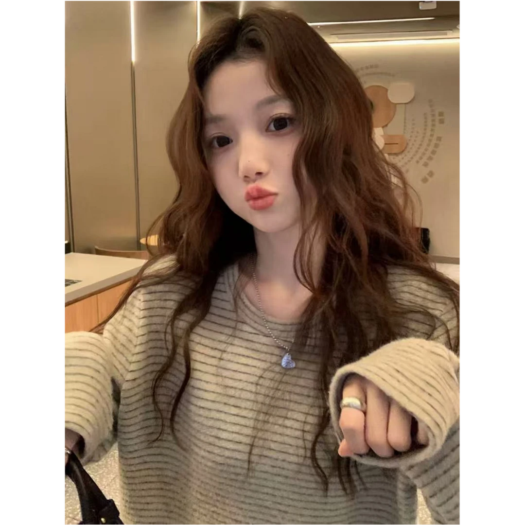 韩系同款兔毛绒软糯亲肤打底衫女2025秋加厚新款宽松外穿内搭上衣