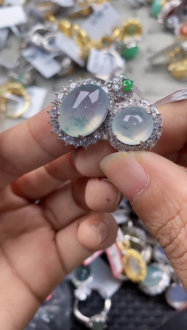 银S925镶嵌戒指翡翠4444----8