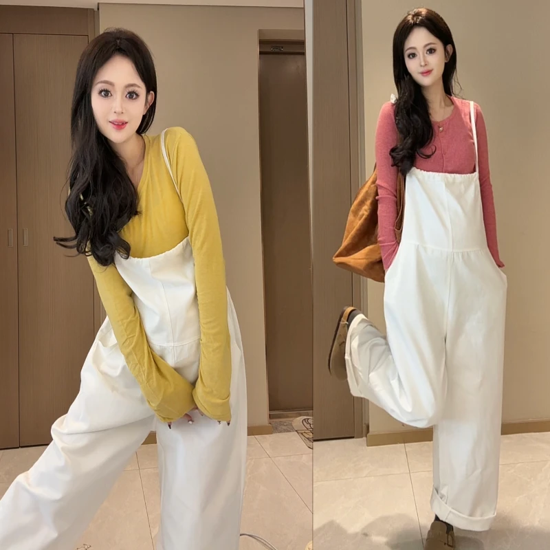 2025洋气孕妇套装春季新款洗水牛仔背带裤外穿百搭休闲上衣两件套