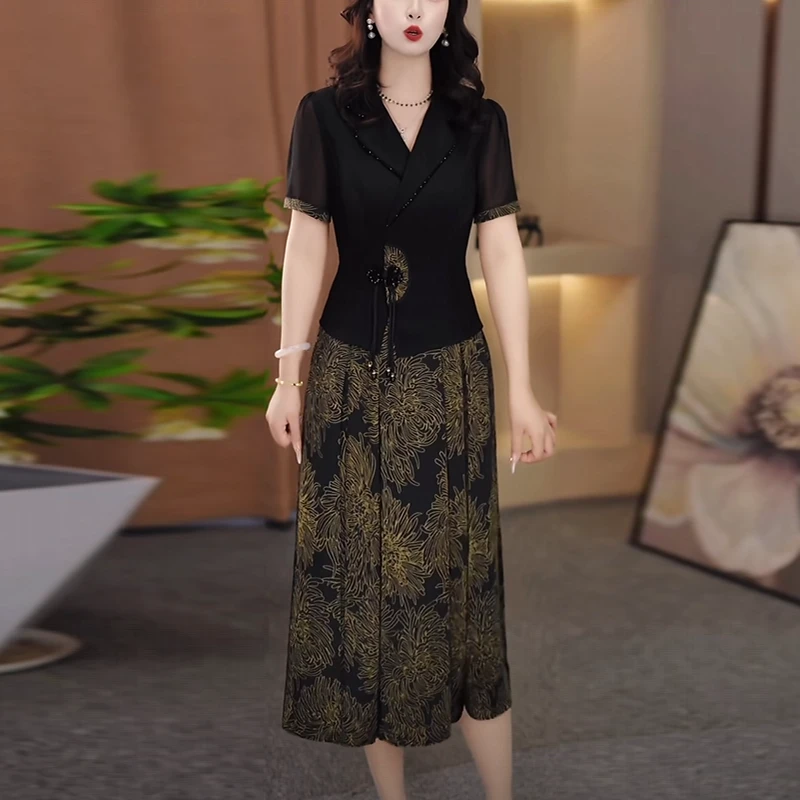 乔琪丝气质轻奢国风女装2025夏季新款时尚复古显瘦假两件连衣裙子