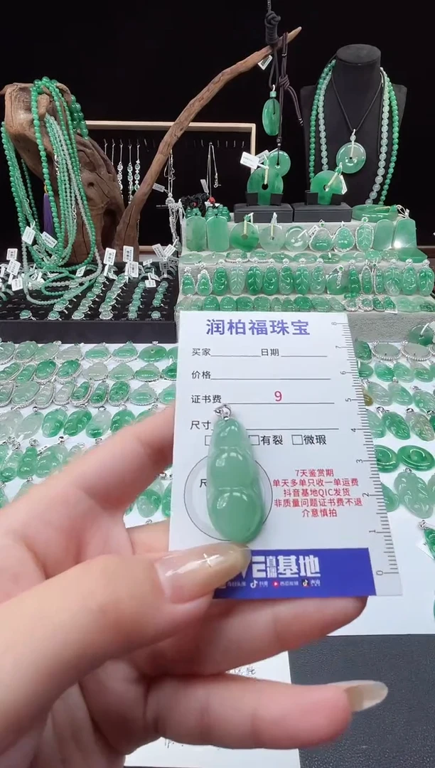 吊坠(赠链)银S925镶嵌石英质玉（非洲翠）3.63豆子