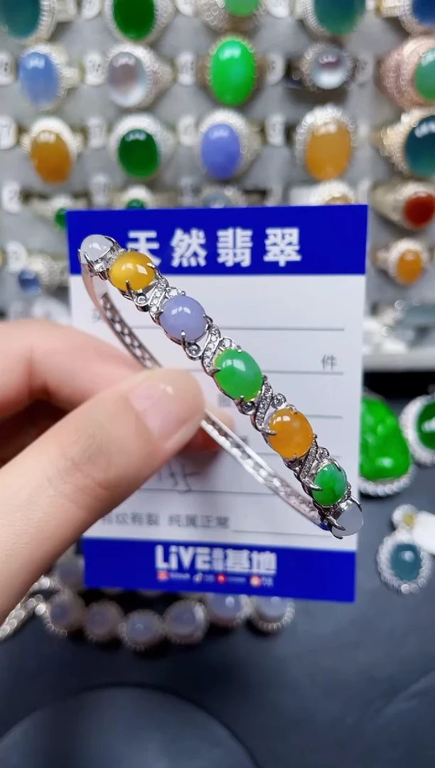 银S925镶嵌手镯翡翠155