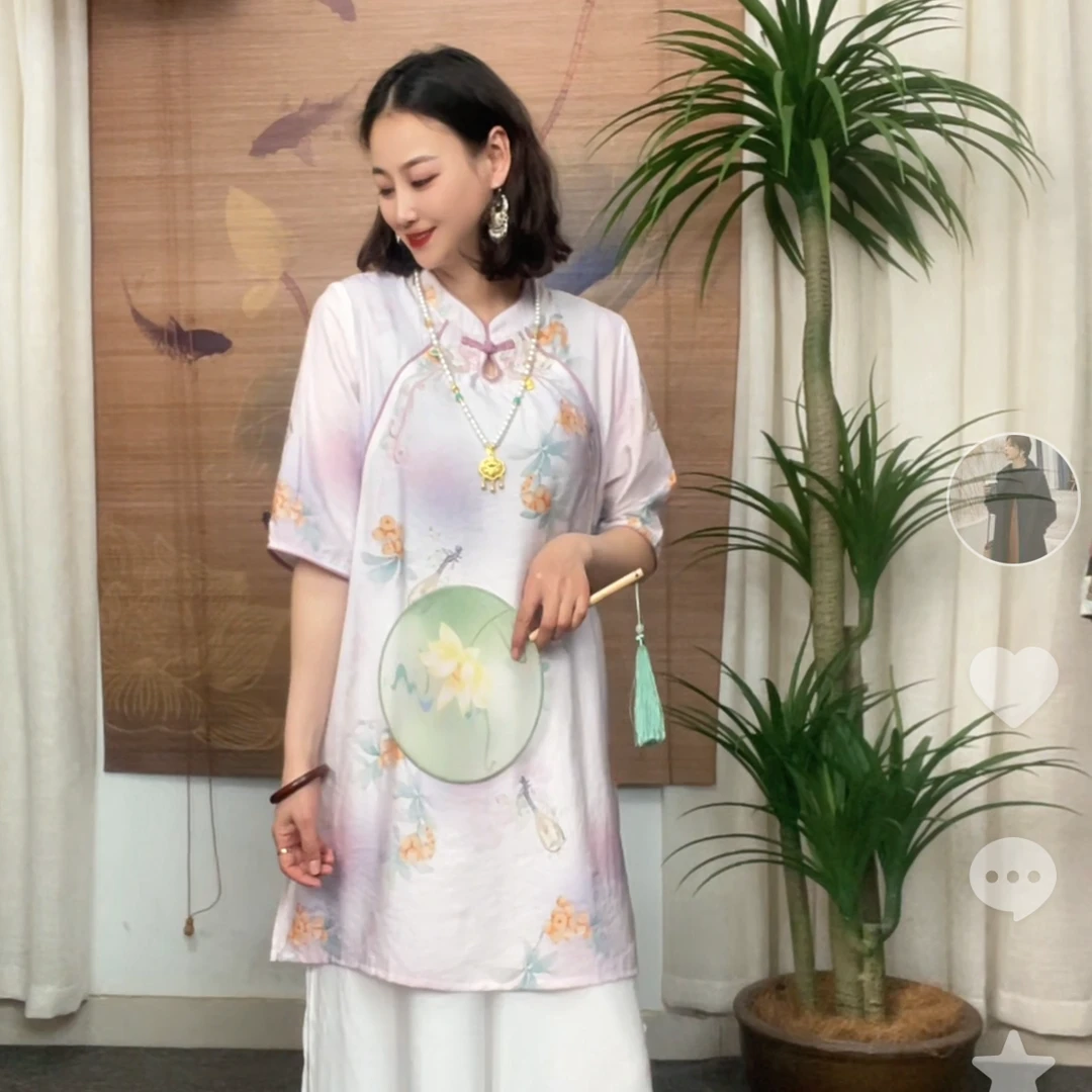 433-1新品凤凰绣中长版显瘦拼接新中式百搭气质国风上衣