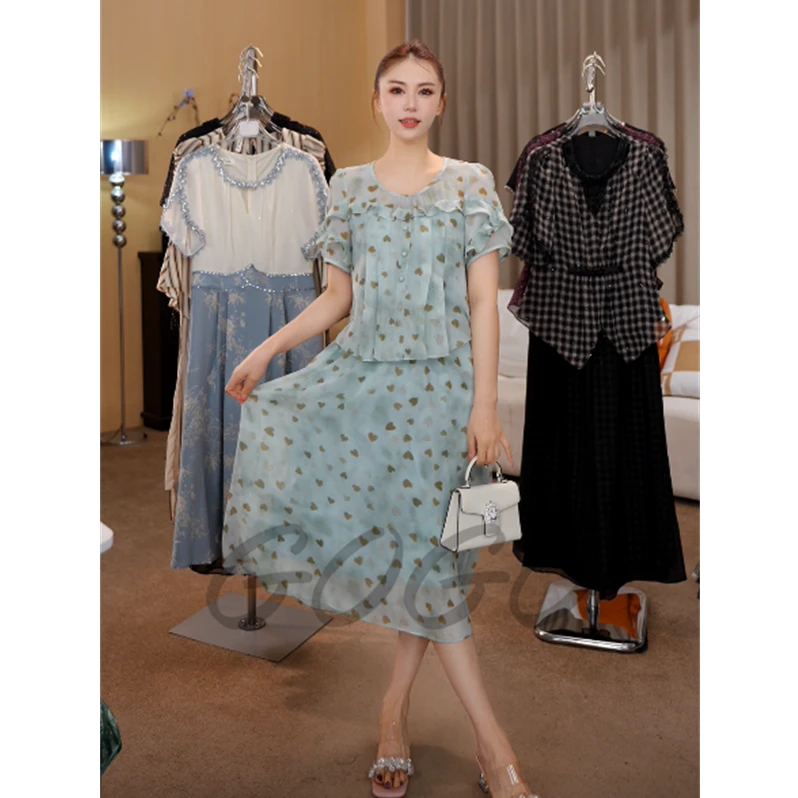 心连心 G6821假两件印花气质法式连衣裙女2025夏季新款中长裙子
