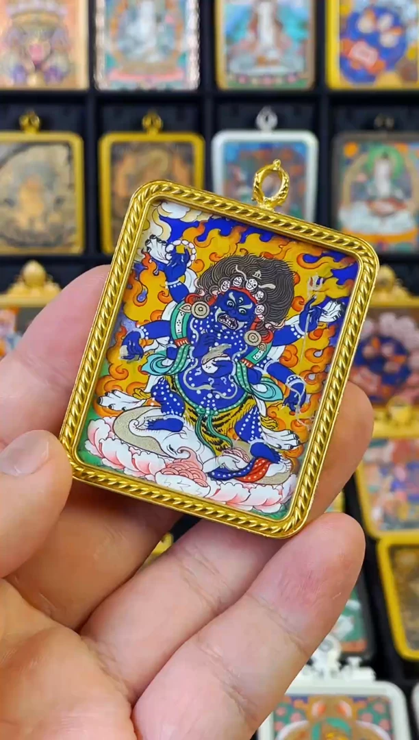 吊坠热贡纯手绘唐卡六臂玛哈嘎拉