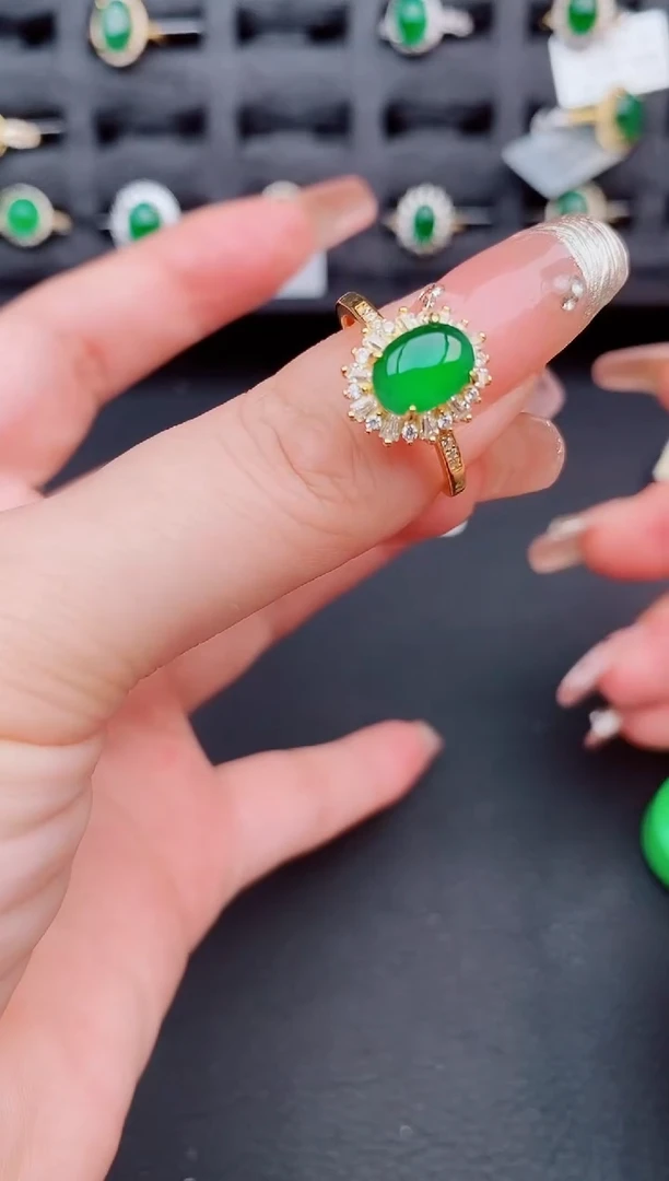 翡翠戒指银S925镶嵌天然a货翡翠204