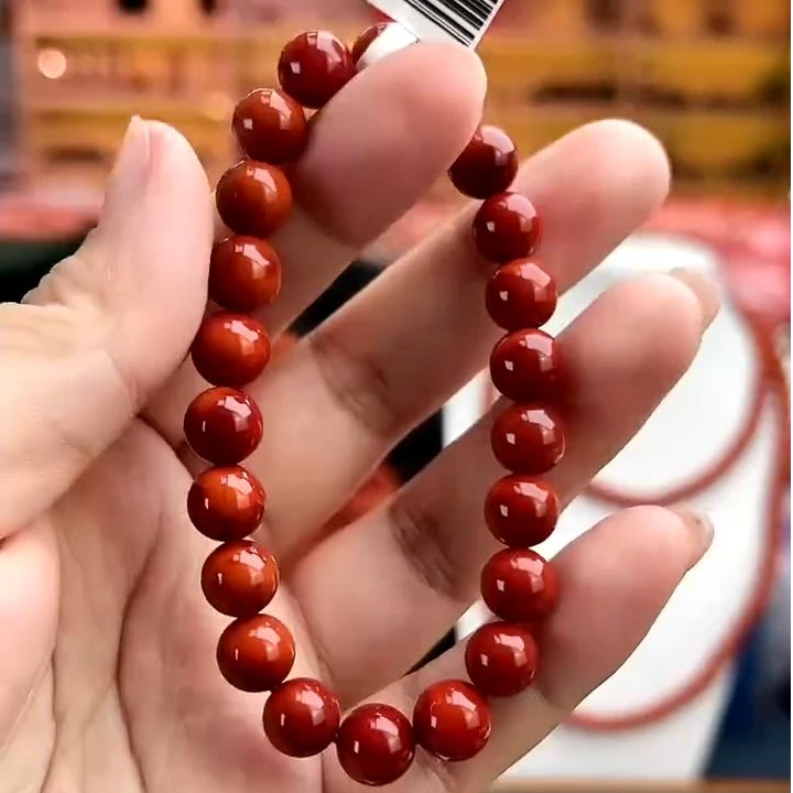 【一九珠宝】卡8mm南红瓦西牛血火焰手串-多样性发一件  YJ8098-7