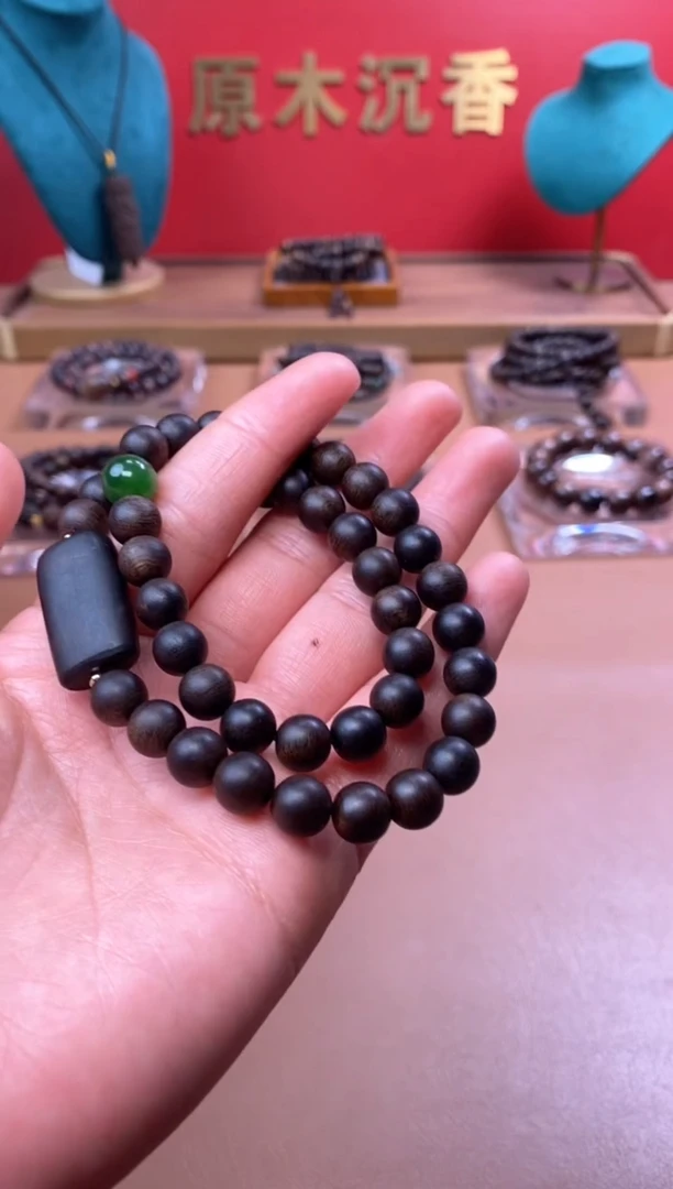 【闪购商品】沉香手串M沉水芽庄白棋08两圈+雷击顶珠沉香木雕