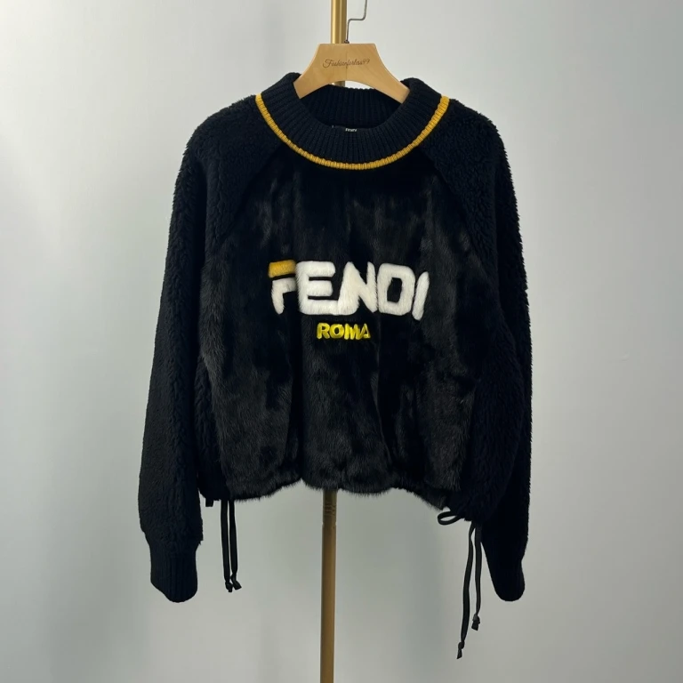 99新 FENDI/芬迪 黑色字母logo拼接针织衫 42 10820707