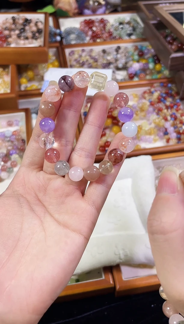 未镶嵌手串水晶汪苏泷同款】天然紫水黄水胶花粉色海蓝宝多宝手串