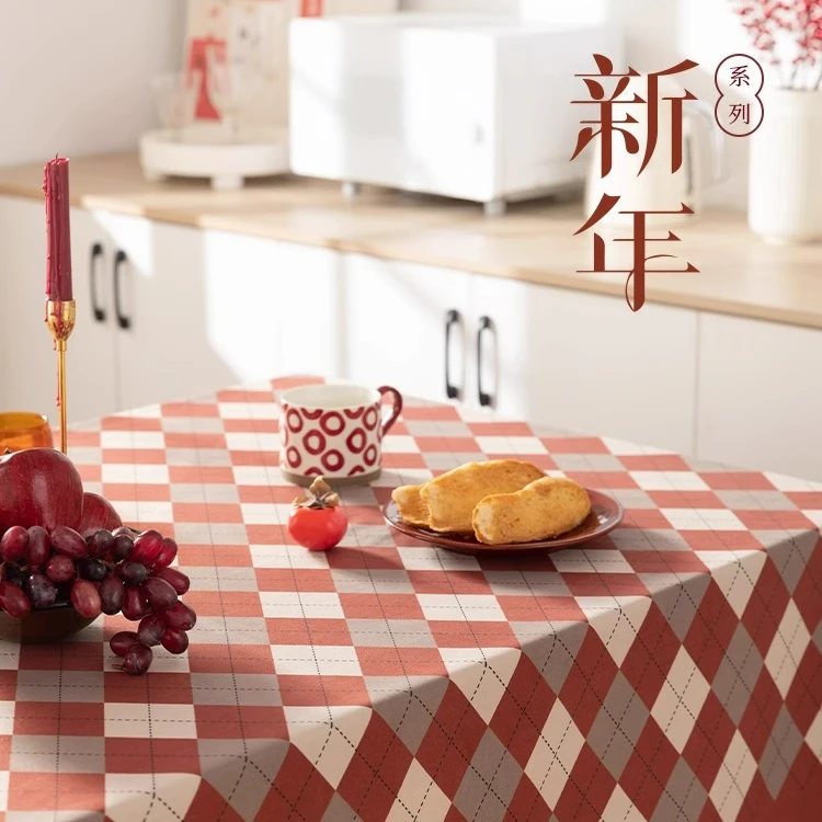 红色喜庆过年餐桌布防油免洗新年桌布春节长方形餐桌垫防水桌布