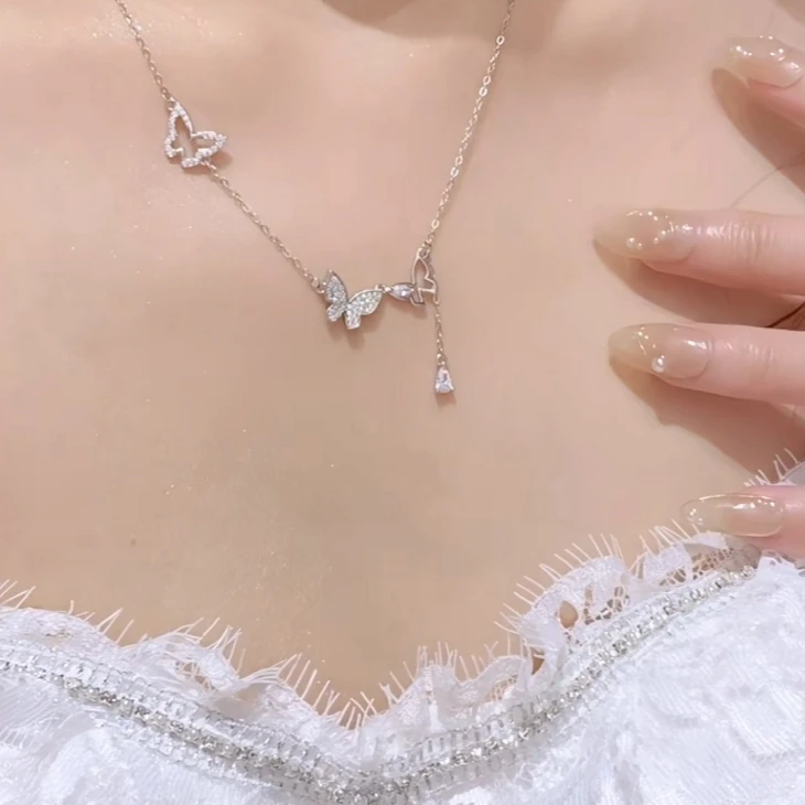坠链均925银 流苏蝴蝶 项链轻奢小众百搭设计感锁骨仙气链精致