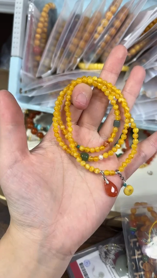 手链蜜蜡未镶嵌孤品蜜蜡小米珠设计款多圈[2773]