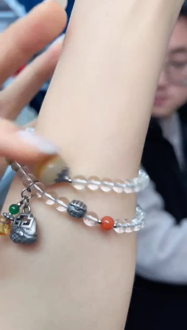 【闪购商品】水晶手串银S925镶嵌白水晶DIY三七银款双圈