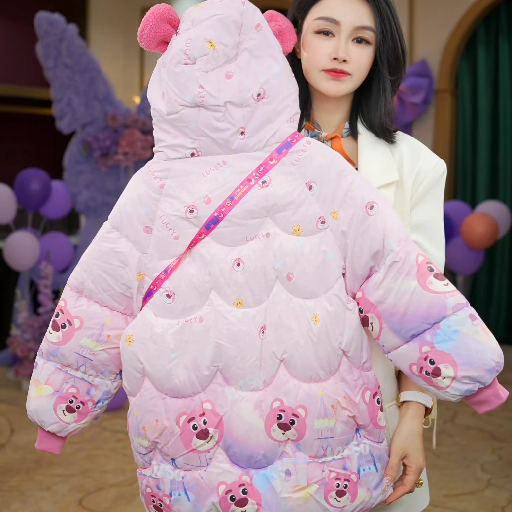 尚品琳2585草莓熊棉服冬装女童装卡通动漫立领加绒加厚款