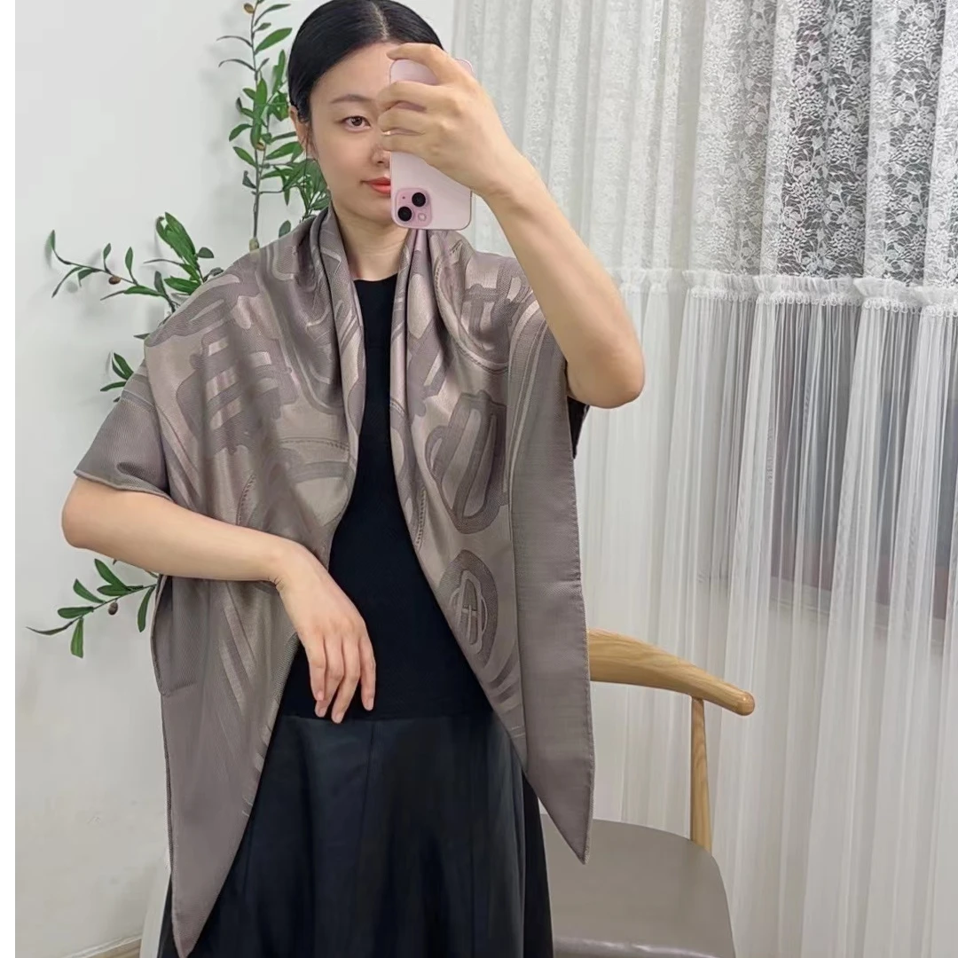 【法式扣】115×115订单货重工定位提花桑蚕丝绵羊毛方巾重磅高货