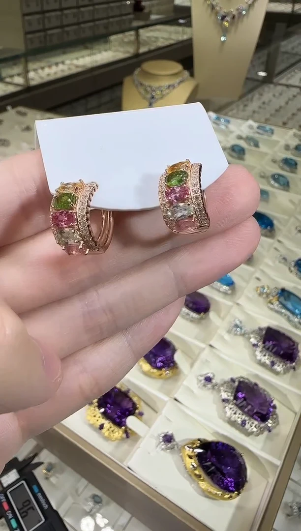 银S925镶嵌耳饰碧玺8mm耳扣款多样性发一件