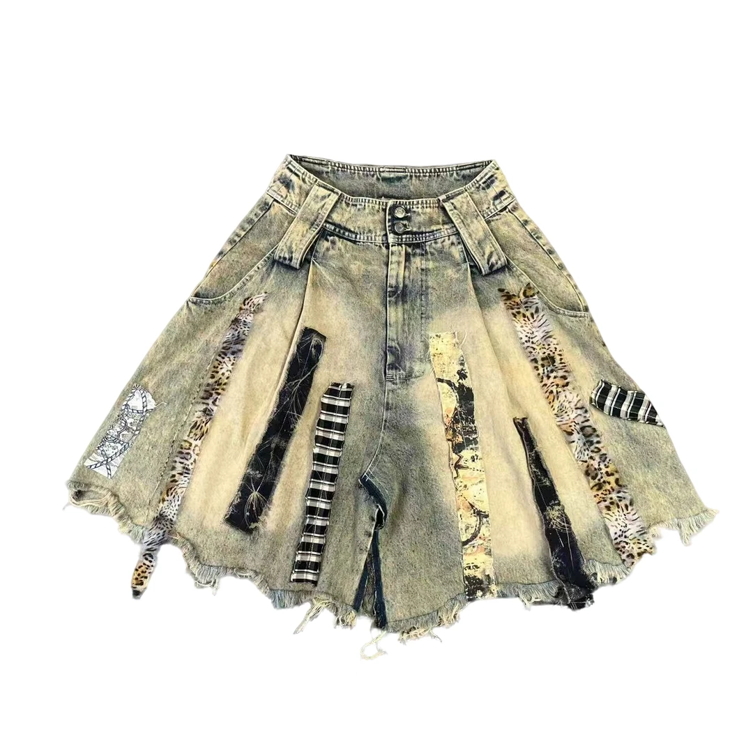 做旧休闲百搭重工拼接牛仔A版短裙