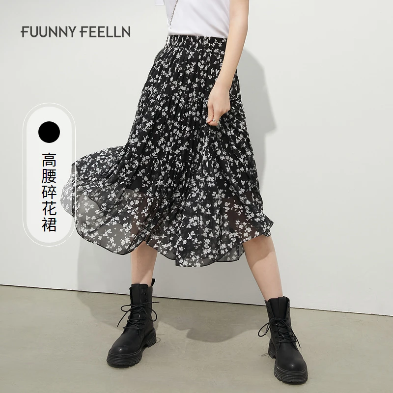 FF仿佛夏季碎花半裙高腰垂感洋气百搭显瘦中长a字裙FW00574
