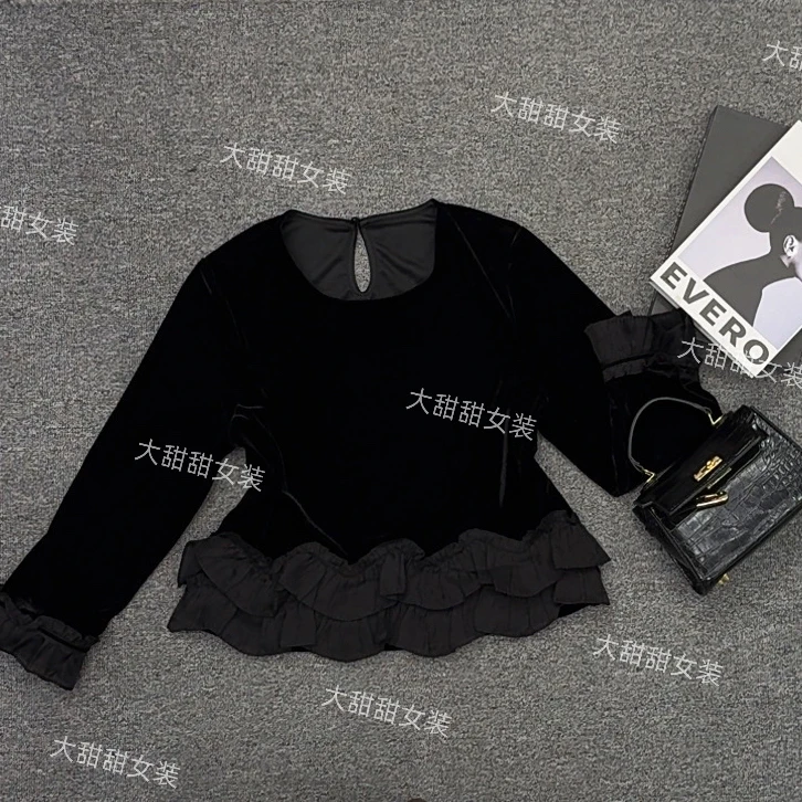 DT25早秋新款时尚轻奢气质修身设计师版丝绒女上衣5062
