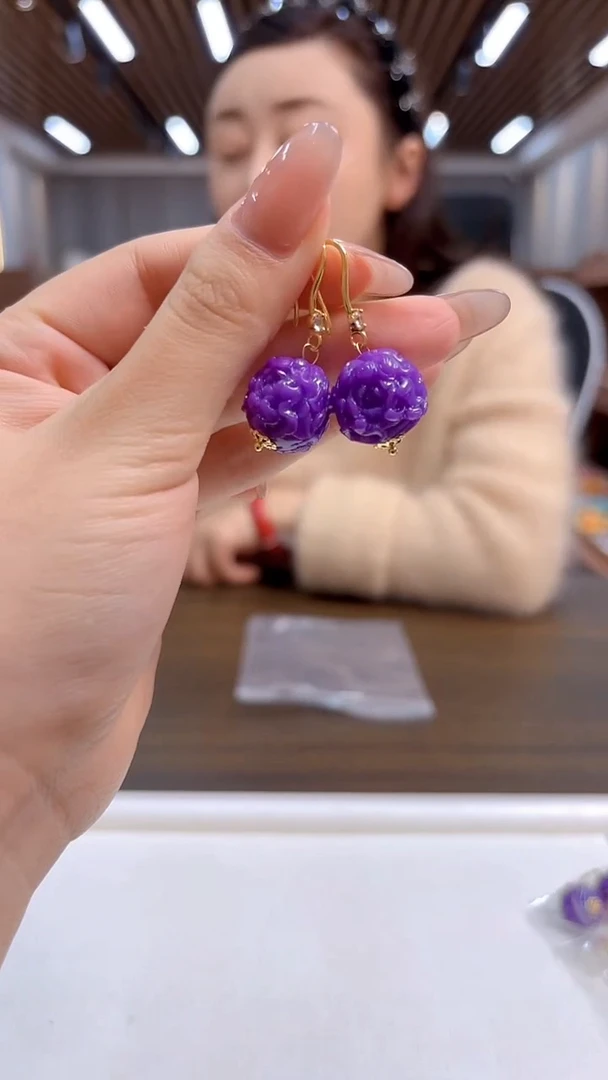 14K金镶嵌苏纪石（舒俱来）耳坠DIY款E984