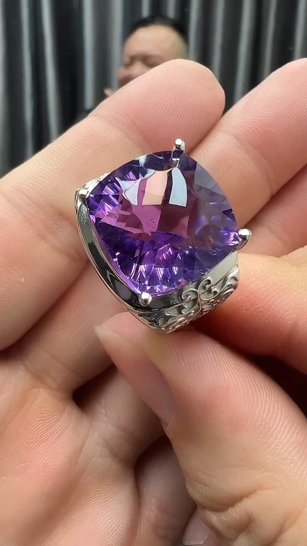 银S925镶嵌戒指水晶紫水晶戒指