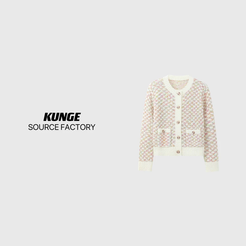 KUNGE-休闲时尚设计师秋冬提花秋季格纹粗花呢针织衫-8590