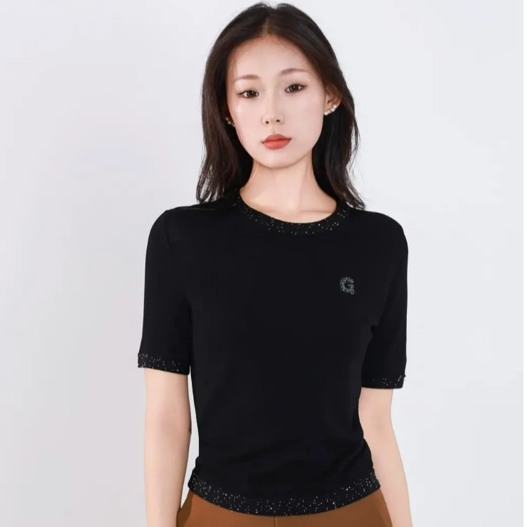 GIRDEAR哥弟简约通勤气质时尚紧致薄款休闲百搭显瘦针织T恤138039