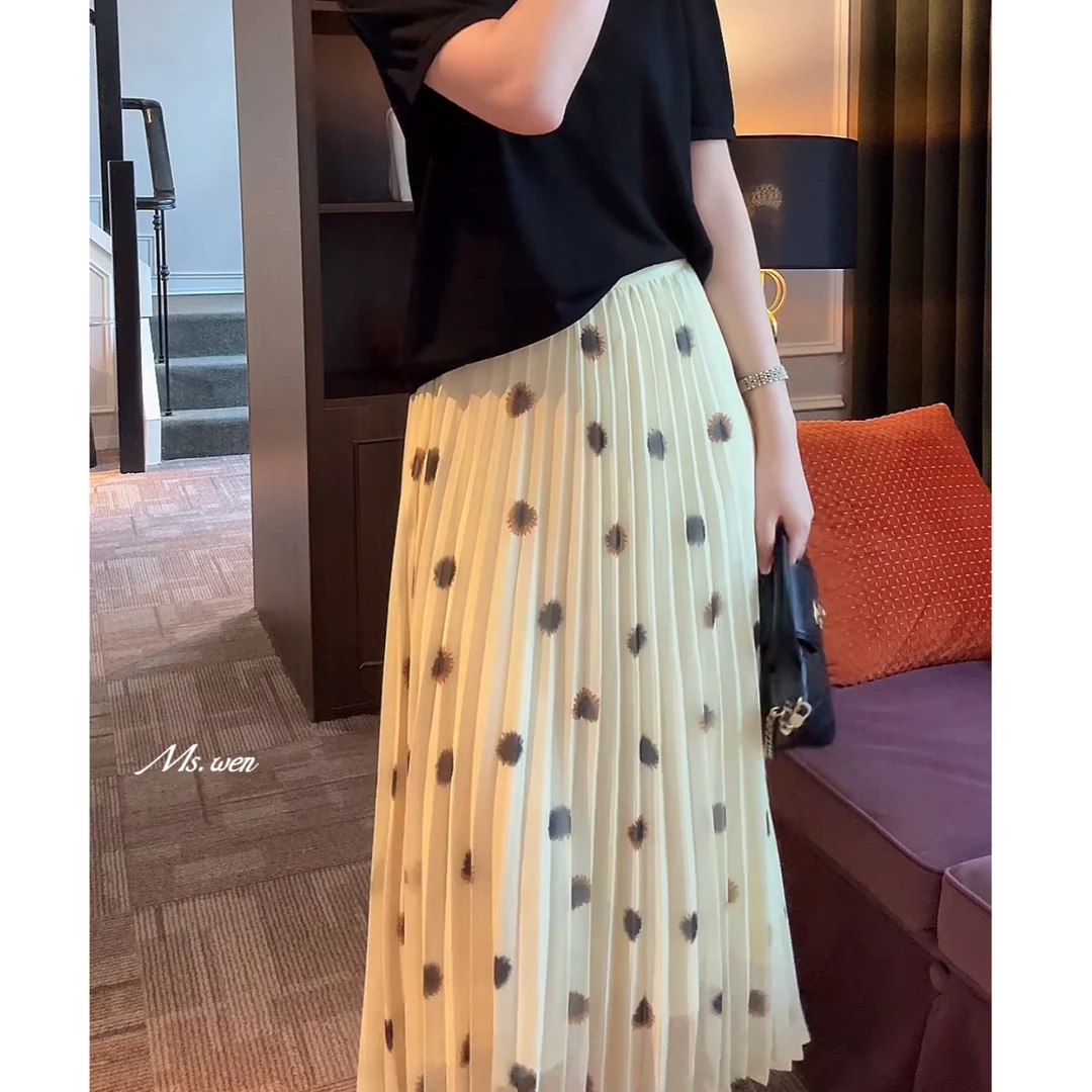【WENZO】波点黄裙~夏季优雅气质带波点压褶半身裙W250507