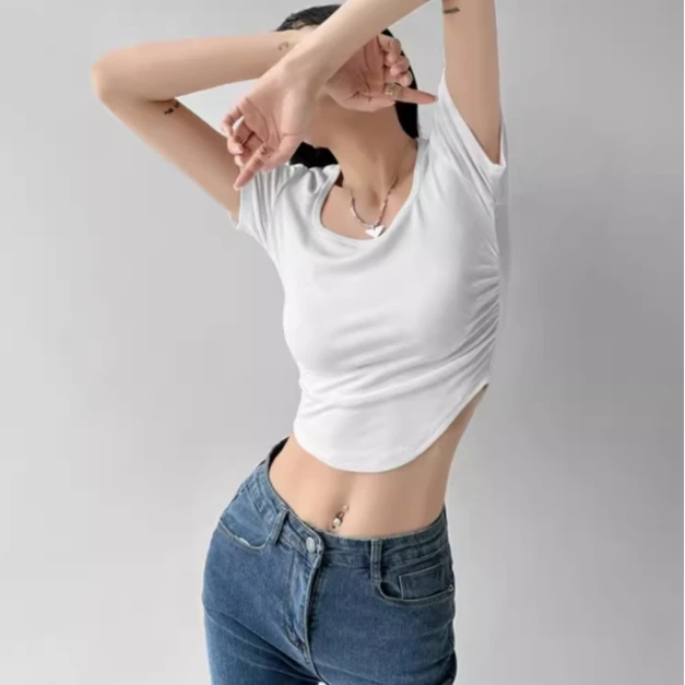 【超越精选】33406正肩短袖T恤女2024夏季打底衫内搭短款半袖Y
