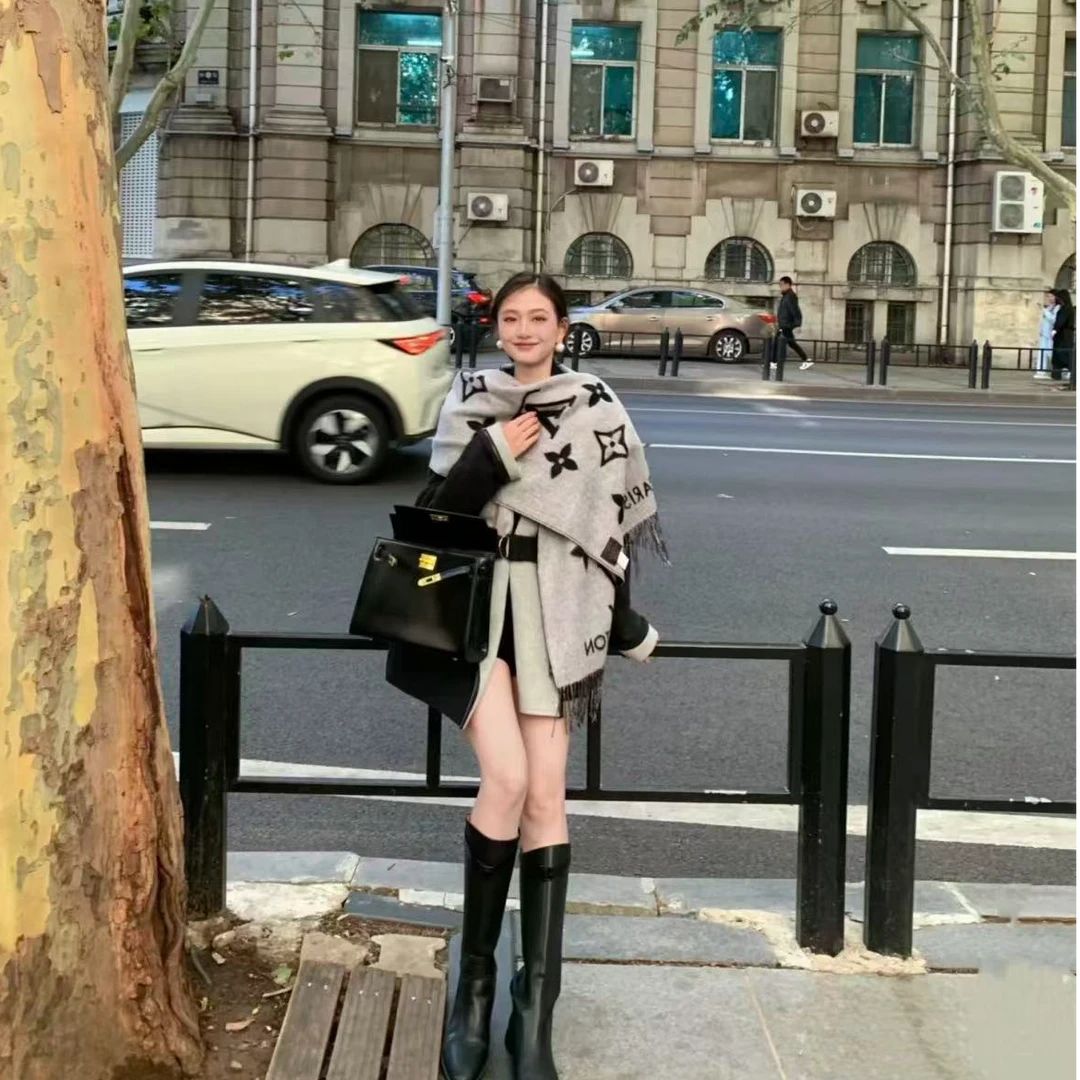 （专柜同款）时尚气质经典双面山羊绒流苏复古港风