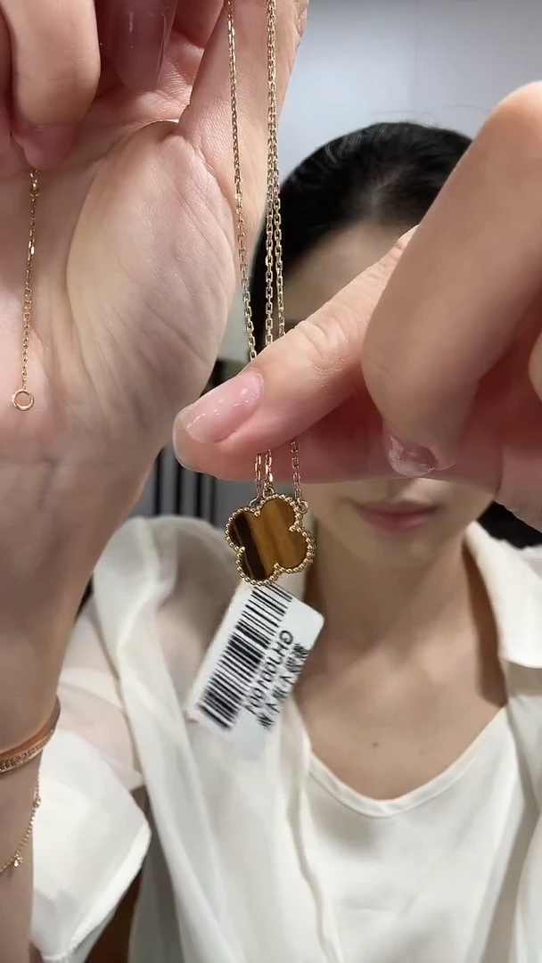 18K金镶嵌套链木变石（虎睛石）金色k黄单花套链GHJ