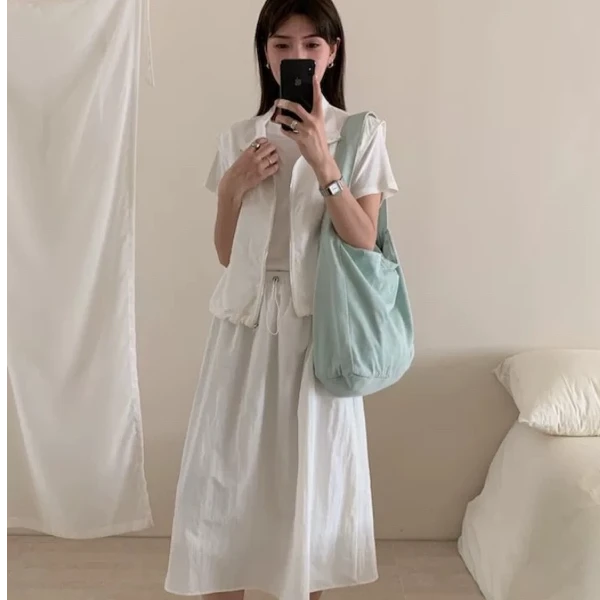#大赵小萌 studio 纯色休闲气质时尚套装显瘦百搭夏季三件套裙