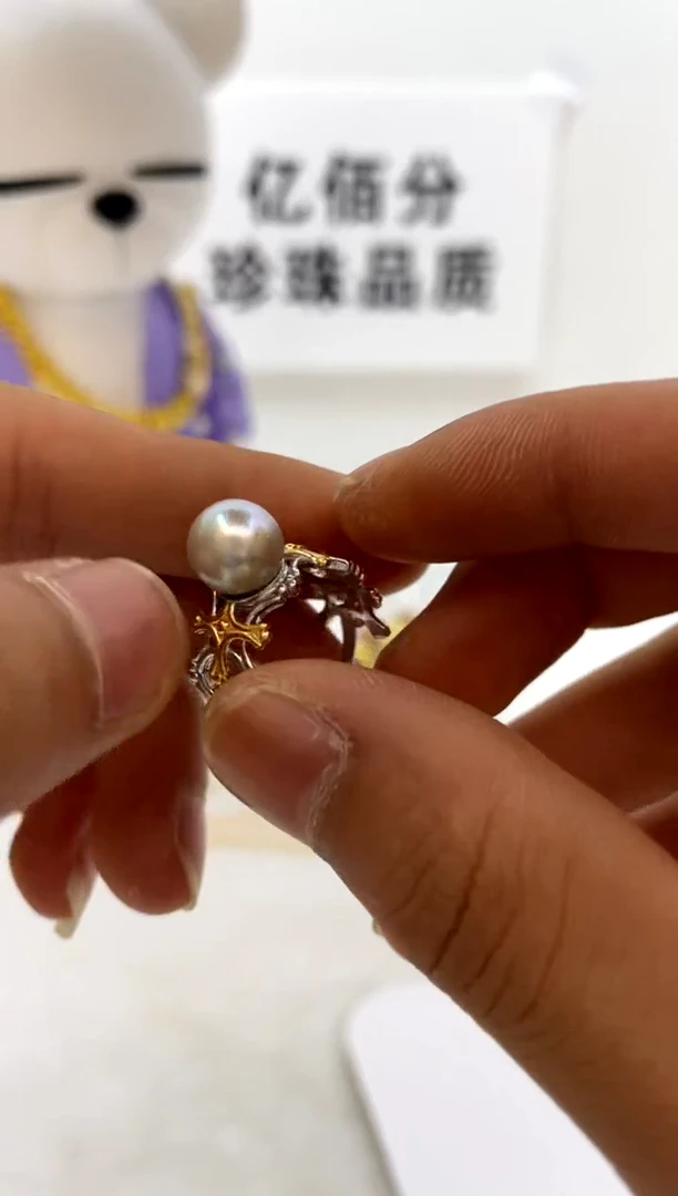 银S925镶嵌戒指海水珍珠9-10
